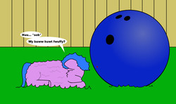 Size: 1800x1062 | Tagged: safe, artist:foxhoarder, fluffy pony, bowling ball, crying, fluffy pony original art, pain, stupidity