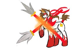 Size: 3392x2368 | Tagged: safe, artist:scarletfawn, pony, headband, high res, magic, ponified, sanada yukimura, sengoku basara, solo, spear, weapon