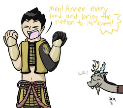 Size: 679x597 | Tagged: safe, artist:katonator, discord, g4, discorded, lol, sengoku basara, text, tokugawa ieyasu