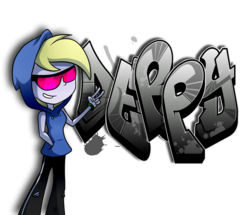 Size: 4062x3500 | Tagged: safe, artist:fj-c, derpy hooves, equestria girls, g4, clothes, female, graffiti, hoodie, solo, sunglasses