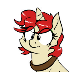 Size: 1227x1230 | Tagged: safe, artist:emberkaese, oc, oc only, oc:velvet pastry, pony, unicorn, animated, barking, behaving like a dog, collar, cute, eye clipping through hair, eyebrows, eyebrows visible through hair, floppy ears, frown, gif, ocbetes, open mouth, simple background, solo, white background, wide eyes