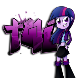 Size: 3500x3500 | Tagged: safe, artist:fj-c, twilight sparkle, equestria girls, g4, belly button, clothes, female, graffiti, high res, midriff, skirt, solo