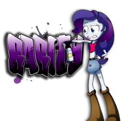 Size: 3500x3500 | Tagged: safe, artist:fj-c, rarity, equestria girls, g4, belly button, boots, clothes, denim skirt, female, graffiti, high res, midriff, simple background, skirt, solo, spray can, spray paint, stain, transparent background