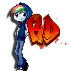 Size: 3500x3500 | Tagged: safe, artist:fj-c, rainbow dash, equestria girls, g4, clothes, female, graffiti, high res, hoodie, solo