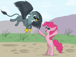 Size: 1600x1200 | Tagged: safe, artist:tamu569, gabby, pinkie pie, griffon, pony, g4, duo