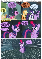 Size: 4961x7016 | Tagged: safe, artist:teammagix, applejack, fluttershy, pinkie pie, rainbow dash, rarity, spike, twilight sparkle, alicorn, pony, comic:sun setting misfortune, g4, absurd resolution, cave, comic, mane seven, mane six, twilight sparkle (alicorn)