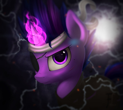 Size: 2236x2000 | Tagged: safe, artist:flufflelord, twilight sparkle, g4, it's about time, female, future twilight, high res, lightning, looking at you, magic, scar, solid sparkle, solo