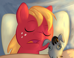 Size: 1100x863 | Tagged: safe, artist:1trick, part of a set, big macintosh, smarty pants, earth pony, pony, g4, 1trickpone's sleeping ponies, book, eyes closed, male, part of a series, sleeping, solo, stallion