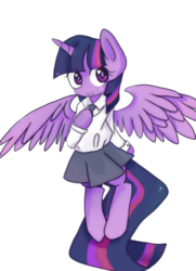 Size: 1024x1418 | Tagged: safe, artist:kia08, twilight sparkle, alicorn, pony, g4, clothes, cute, female, flying, heart eyes, pleated skirt, school uniform, shirt, simple background, skirt, solo, transparent background, twiabetes, twilight sparkle (alicorn), wingding eyes