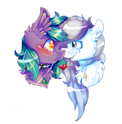 Size: 1868x1909 | Tagged: safe, artist:sunshinejoyyt, oc, oc only, oc:leaflet, oc:sunshine wonder, pony, unicorn, collar, couple, crying, female, mare, spiked collar