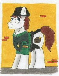 Size: 787x1018 | Tagged: safe, artist:summerium, oc, oc only, earth pony, pony, brown hair, civil guard, gun, hat, police, solo, spain, spanish, weapon