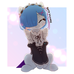Size: 1024x1024 | Tagged: safe, artist:betovickers, pony, unicorn, anime, blushing, broken horn, clothes, crossover, cute, female, horn, maid, mare, ponified, re:life in a different world from zero, re:zero, rem, signature, smiling, solo, uniform