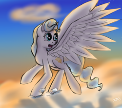 Size: 1400x1250 | Tagged: safe, artist:frecklesfanatic, vapor trail, pegasus, pony, g4, top bolt, cloud, female, mare, solo, spread wings, sunset