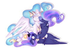 Size: 1105x750 | Tagged: safe, artist:clefficia, princess celestia, princess luna, alicorn, pony, g4, cross-popping veins, duo, ear fluff, female, gritted teeth, mare, one eye closed, royal sisters, sibling rivalry, simple background, transparent background