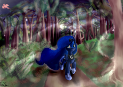 Size: 3507x2480 | Tagged: safe, artist:frozentear7, princess luna, phoenix, g4, female, forest, high res, night, solo