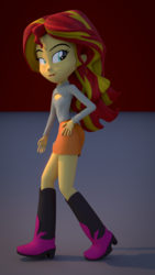 Size: 1080x1920 | Tagged: safe, artist:longsword97, sunset shimmer, human, equestria girls, g4, 3d, breasts, clothes, delicious flat chest, female, looking over shoulder, open-chest sweater, shadow, solo, source filmmaker, sweater, walking