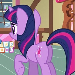 Size: 544x540 | Tagged: safe, screencap, twilight sparkle, pony, unicorn, baby cakes, g4, butt, cropped, female, mare, plot, solo, twibutt, unicorn twilight