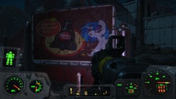 Size: 1600x900 | Tagged: safe, artist:alushythetyrant, dj pon-3, vinyl scratch, pony, fallout equestria, g4, 3d, fallout, fallout 4, game mod, hud, nuka cola, nuka world, red eyes, sparkle cola