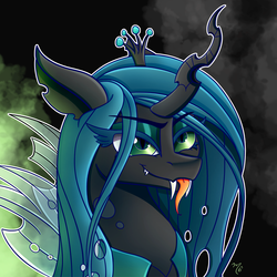 Size: 1500x1500 | Tagged: safe, artist:midnightsix3, queen chrysalis, changeling, changeling queen, g4, crown, female, jewelry, regalia, solo, tongue out