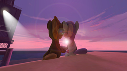 Size: 3840x2160 | Tagged: dead source, safe, artist:nicolovisky, button mash, sweetie belle, g4, 3d, beach, buttonbetes, cute, cutie mark, high res, holding hooves, male, ship:sweetiemash, shipping, source filmmaker, straight, sunset, the cmc's cutie marks