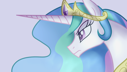 Size: 1024x576 | Tagged: dead source, safe, artist:wubcakeva, princess celestia, g4, colored pupils, female, gray background, jewelry, lidded eyes, regalia, simple background, solo, unamused