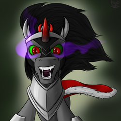 Size: 1600x1600 | Tagged: safe, artist:brainedbysaucepans, king sombra, g4, bust, male, request, solo, sombra eyes