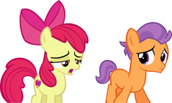 Size: 14513x8633 | Tagged: safe, artist:cyanlightning, apple bloom, tender taps, earth pony, g4, on your marks, .svg available, absurd resolution, bow, colt, cutie mark, duo, duo male and female, female, filly, foal, male, sad, simple background, the cmc's cutie marks, transparent background, vector