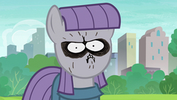 Size: 1280x720 | Tagged: safe, edit, edited screencap, screencap, maud pie, g4, 1000 years in photoshop, chowder, face swap, female, schnitzel, shnitzel, solo