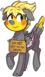 Size: 511x866 | Tagged: safe, artist:kyaokay, oc, oc only, bird pone, bread, food, lying, sign, simple background, solo, transparent background