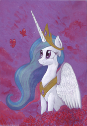 Size: 1744x2524 | Tagged: safe, artist:sanya-mosaica, princess celestia, butterfly, g4, female, solo, traditional art