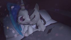 Size: 1280x720 | Tagged: safe, artist:tailzythefox1, dj pon-3, octavia melody, vinyl scratch, g4, 3d, bed, female, lesbian, ring, ship:scratchtavia, shipping, sleeping, snuggling, source filmmaker