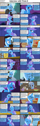 Size: 1282x4018 | Tagged: safe, trixie, pony, unicorn, comic:celestia's servant interview, must be better, g4, to where and back again, alicorn amulet, caption, cookie, cs captions, cute, diatrixes, female, food, interview, levitation, magic, mare, nom, smoothie, tea, telekinesis, trixie's cape, trixie's hat, trixie's wagon