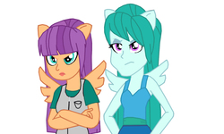 Size: 1280x768 | Tagged: safe, artist:artbrick, cold forecast, ginger owlseye, equestria girls, g4, my little pony equestria girls: friendship games, crossed arms, hand on hip, ponied up, simple background, white background