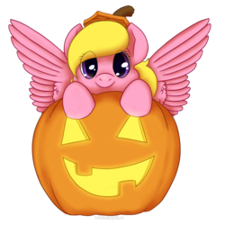 Size: 1000x1000 | Tagged: safe, artist:darkodraco, oc, oc only, oc:noodle, pony, halloween, jack-o-lantern, pumpkin, simple background, solo, transparent background