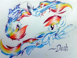 Size: 2048x1536 | Tagged: safe, artist:liaaqila, rainbow dash, equestria girls, g4, colorful, cute, dashabetes, duo, traditional art