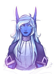 Size: 1280x1750 | Tagged: safe, artist:mscootaloo, trixie, elf, anthro, g4, bust, female, looking at you, nightborne, simple background, smiling, solo, warcraft, white background, world of warcraft