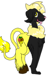 Size: 556x880 | Tagged: safe, artist:andandampersand, artist:toyminator900, color edit, oc, oc only, oc:cash, dog pony, hybrid, colored, simple background, solo, transparent background, unshorn fetlocks