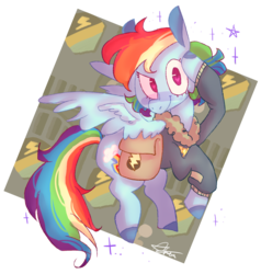 Size: 1615x1700 | Tagged: safe, artist:keursh29, rainbow dash, pegasus, pony, g4, top bolt, bomber jacket, female, saddle bag, salute, solo