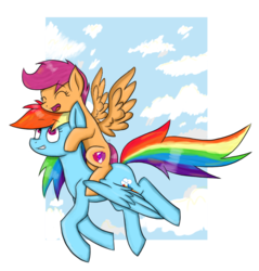 Size: 914x957 | Tagged: dead source, safe, artist:sisirr, rainbow dash, scootaloo, g4, cutie mark, flying, ponies riding ponies, riding, scootaloo riding rainbow dash, scootalove, the cmc's cutie marks