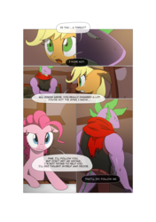 Size: 3541x5016 | Tagged: safe, artist:gashiboka, applejack, pinkie pie, spike, dragon, earth pony, pony, comic:recall the time of no return, g4, comic, edgy, older, older spike