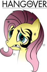 Size: 1446x2210 | Tagged: safe, artist:shysolid, fluttershy, g4, abuse, bruised, bust, female, flutterbuse, gap teeth, parody, portrait, simple background, solo, the hangover, title, transparent background