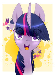 Size: 900x1227 | Tagged: safe, artist:eindev, twilight sparkle, g4, bust, colored pupils, female, looking at you, smiling, solo