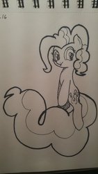 Size: 1024x1820 | Tagged: safe, artist:mang, pinkie pie, g4, black and white, female, grayscale, inktober, monochrome, solo, traditional art