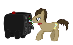 Size: 1480x907 | Tagged: safe, artist:arctic-lux, doctor whooves, time turner, earth pony, pony, g4, bass cannon, doctor who, male, mouth hold, solo, sonic screwdriver, stallion