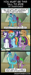 Size: 850x2000 | Tagged: safe, artist:drawponies, applejack, princess ember, rainbow dash, rarity, spike, twilight sparkle, dragon, g4, angry, bloodstone scepter, butt, comic, dialogue, dragon lord spike, eyes on the prize, frown, lidded eyes, line-up, looking back, open mouth, plot, plotline, smiling, sunglasses, the ass was fat