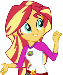 Size: 492x584 | Tagged: safe, artist:stacyhirano34, sunset shimmer, equestria girls, g4, my little pony equestria girls: legend of everfree, clothes, female, pointing, shorts, simple background, solo, transparent background