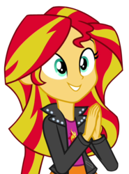 Size: 500x676 | Tagged: safe, artist:stacyhirano34, sunset shimmer, equestria girls, g4, my little pony equestria girls: rainbow rocks, clapping, clothes, cute, female, happy, jacket, leather jacket, shimmerbetes, simple background, skirt, solo, transparent background, vector