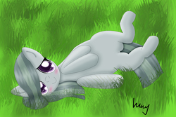 Size: 1980x1320 | Tagged: safe, artist:brightdrive, marble pie, earth pony, pony, g4, blushing, female, grass, horses doing horse things, looking at you, solo