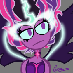 Size: 1039x1039 | Tagged: safe, artist:mintyaxe, sci-twi, twilight sparkle, equestria girls, g4, choker, clothes, dress, female, midnight sparkle, no nose, solo, unamused