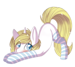 Size: 2800x2500 | Tagged: safe, artist:adostume, oc, oc only, oc:dream puff, pony, clothes, high res, socks, solo, stretching, striped socks